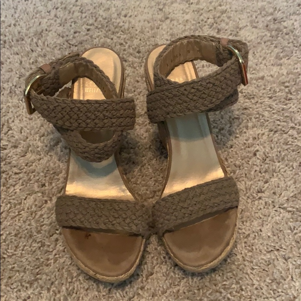 Stuart Weitzman Tan Wedges w/ Woven Ankle Strap 9